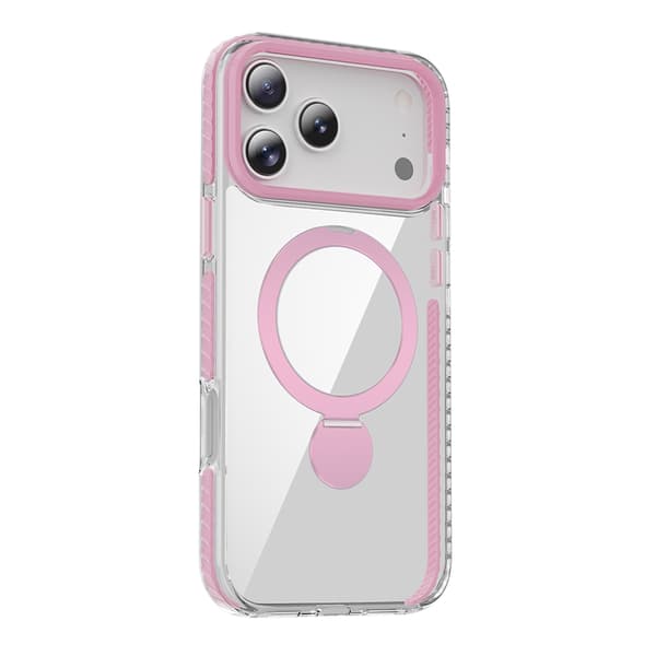 Magsafe Case for iPhone 17 Pro Max - Transparent pink with ring stand