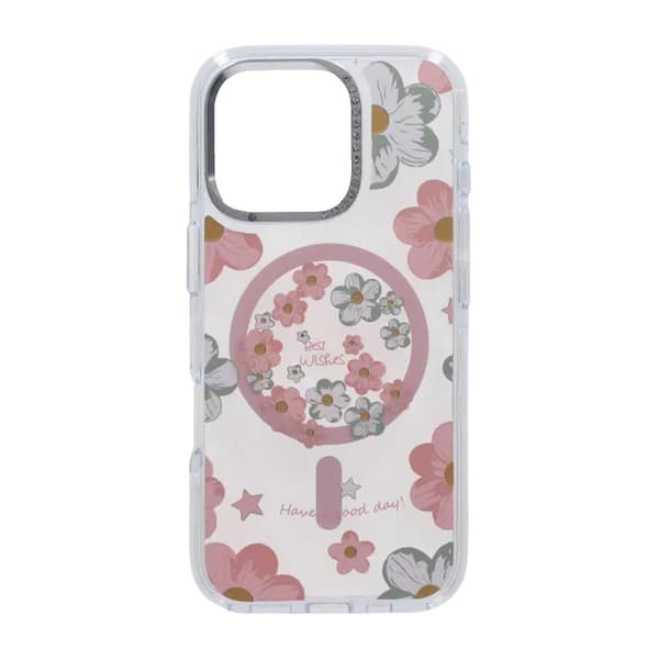 Blommigt MagSafe-skal med kameraskydd för iPhone 16 Pro - Rosa