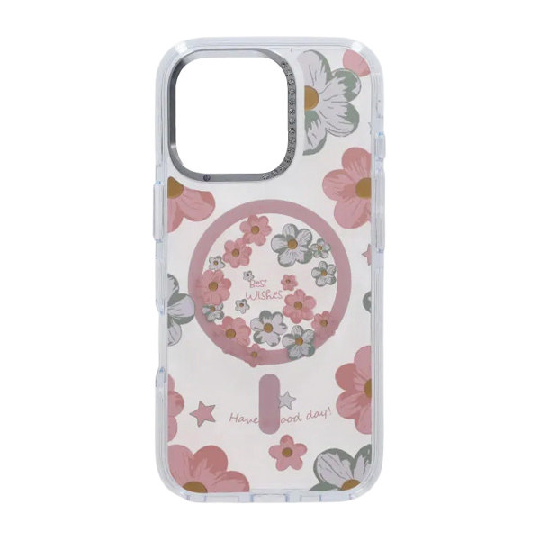 Gradient Floral Magnetic Case For iPhone 16 Pro Pink