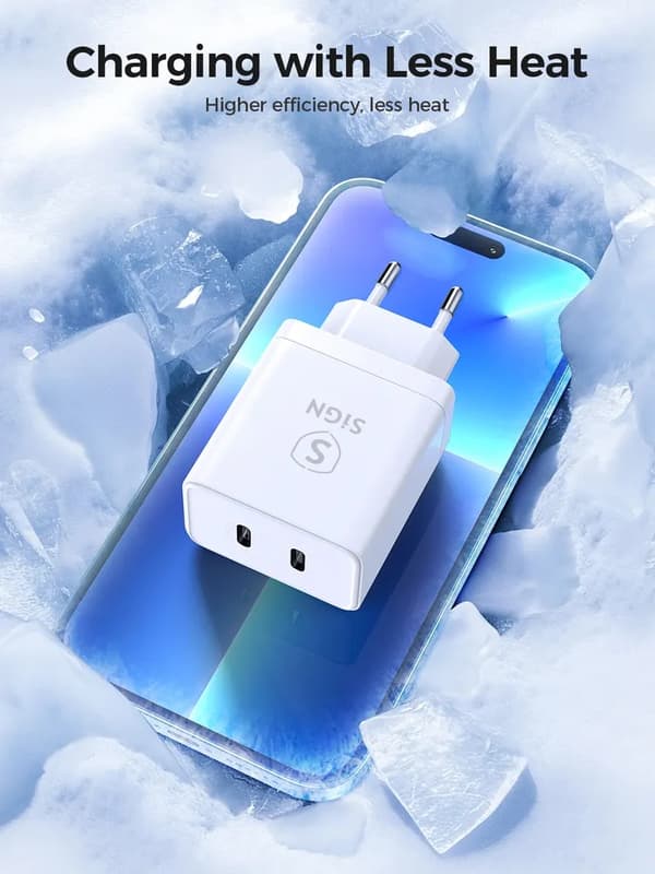 SiGN Dual USB-C PD Laddare 40W - Vit Svart