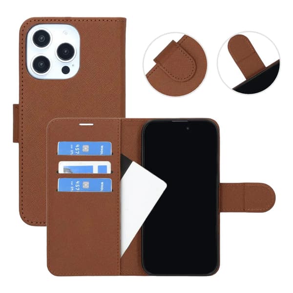 iPhone 16 Pro Max Wallet Case with Stand - Brown