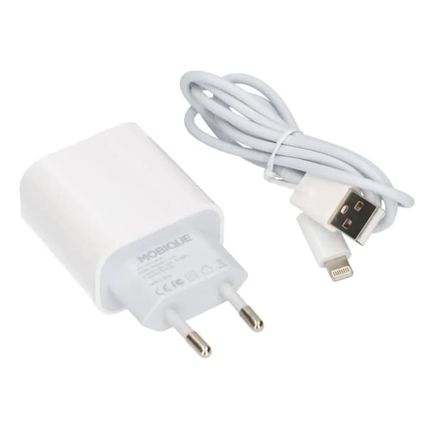 USB A to Lightning Cable + USB Charger 2.4A - White