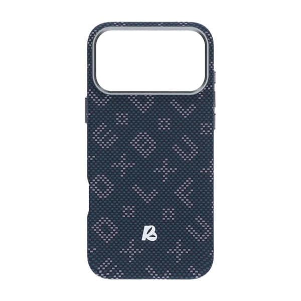 Aramid fiber mobile phone case for iPhone 17 Pro Max - Blue with text