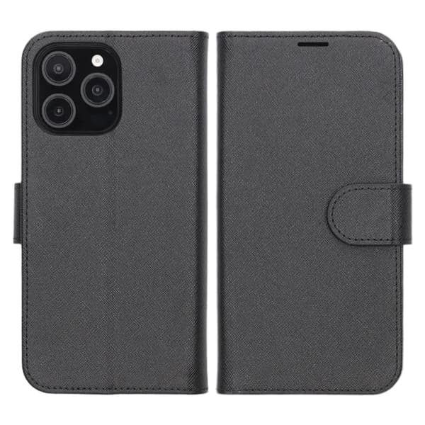 Flip Stand Leather Wallet Case For iPhone 16 Pro Black