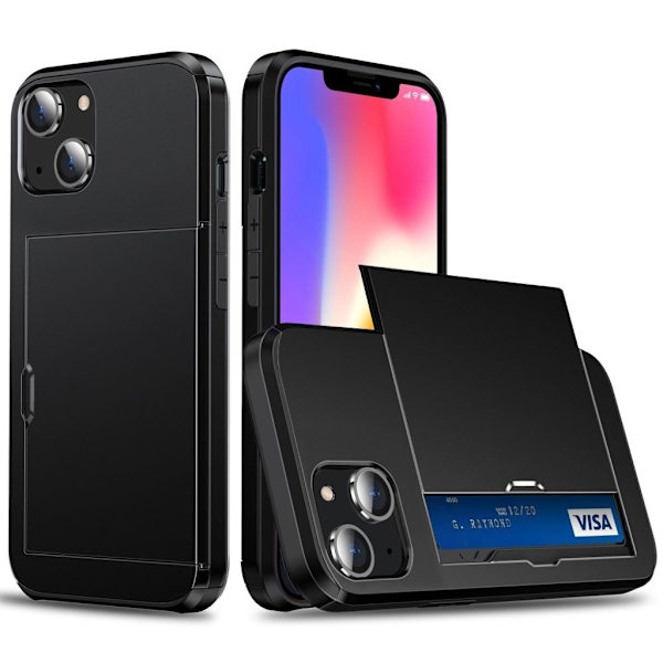 iPhone 14 Plus case with slide card holder - Black