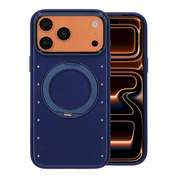 360° Rotatable Kickstand Rhinestone Magnetic Phone Case For iPhone 17 Pro/18 Pro Blue