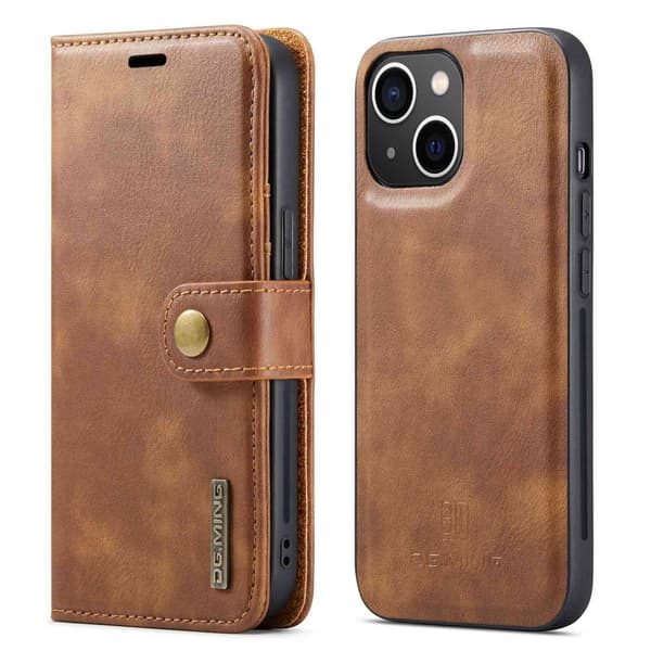 DG.MING Wallet Cover for iPhone 14 - Brown