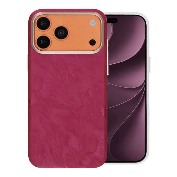 Plume Textured Vegan-Leather Magnetic Case For iPhone 17 Pro Max/18 Pro Max Rose Red