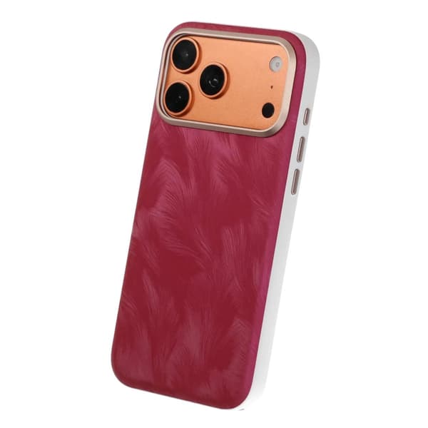 Plume Textured Vegan-Leather Magnetic Case For iPhone 17 Pro/18 Pro Rose Red