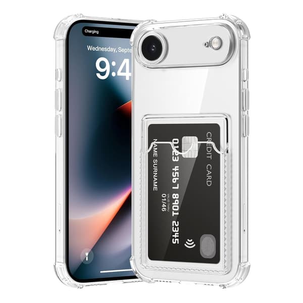 Shockproof Phone Case with Card Holder for iPhone 17 Air - Clear