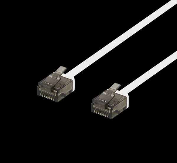 DELTACO Cat6a patch cable, flat, 1mm thick, 0.15m, white