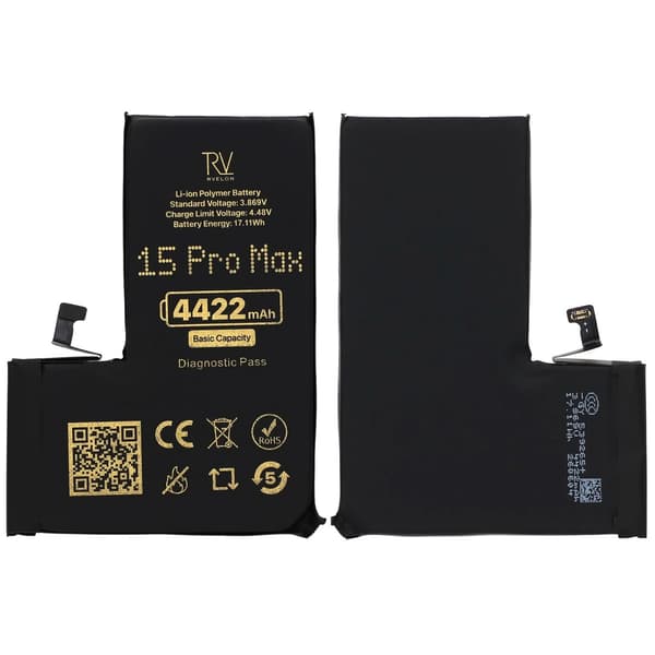 Rvelon Batteri för iPhone 15 Pro Max - 4422 mAh Originalkapacitet