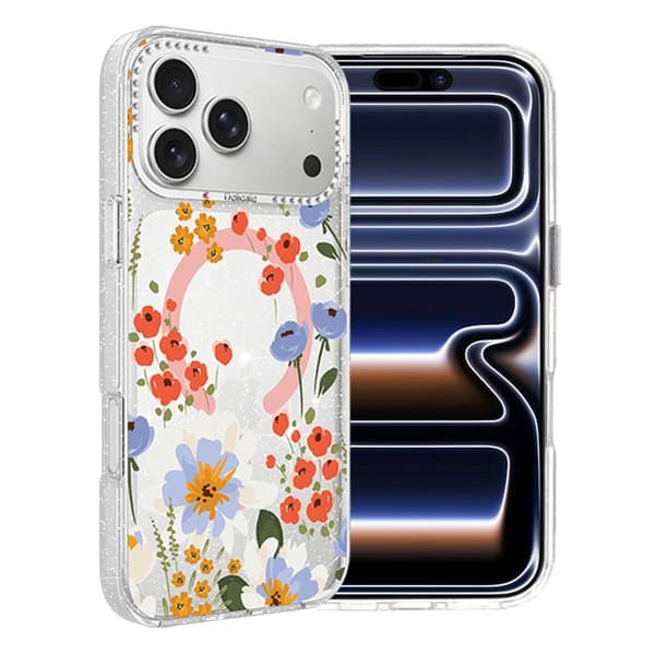 Blommigt Skal med Magsafe för iPhone 17 Pro Max - Orange