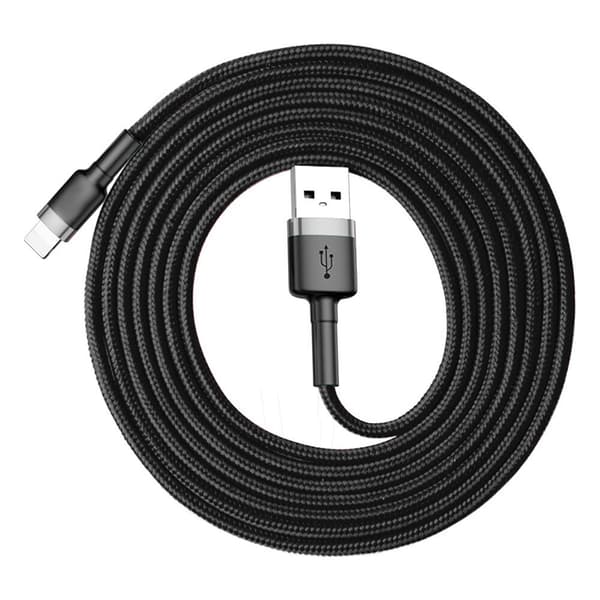 SiGN Kevlar USB-kabel med Lightning 2A, 1 m - Grå/Svart Svart