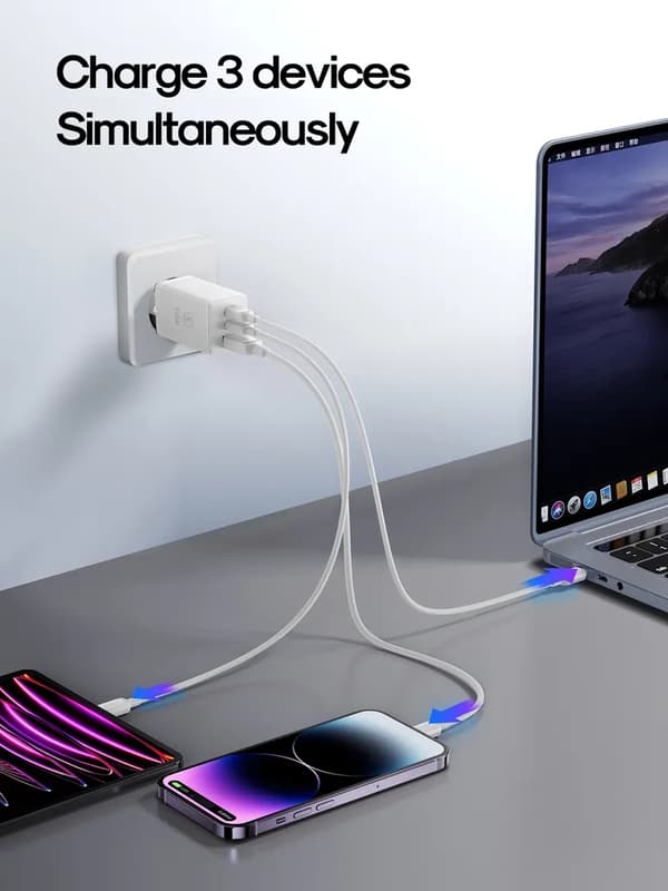 SiGN GaN Ultra 65W 2xUSB-C & 1xUSB-A Snabbladdare - Vit Svart