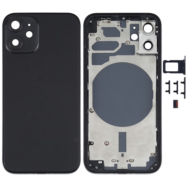 iPhone 12 Mini Complete Back Cover with Frame (No Logo) - Black