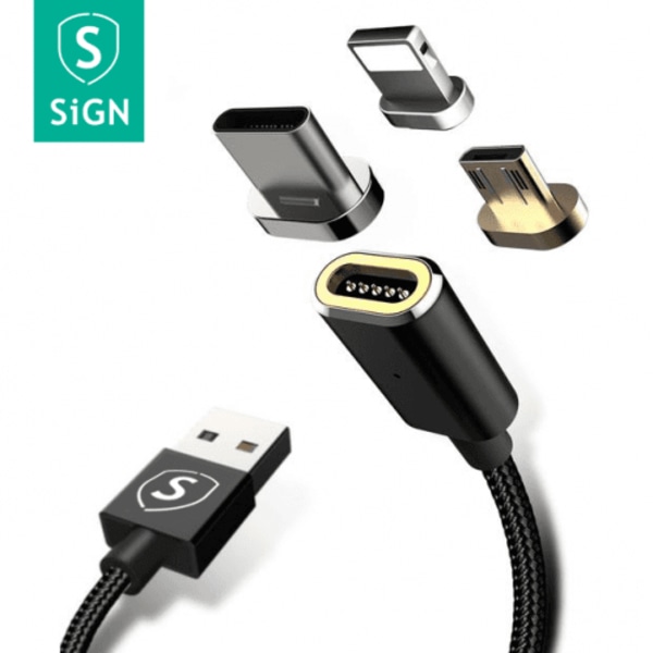 SiGN Magnetkabel 3-i-1 USB-C, Lightning, Micro-USB 2.4A 1 m -