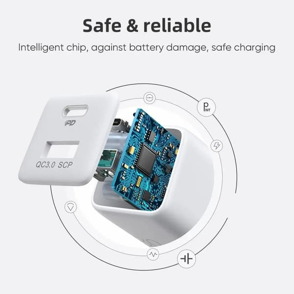 SiGN Mini Snabbladdare USB & USB-C, PD & Q.C3.0, 33W - Vit Svart
