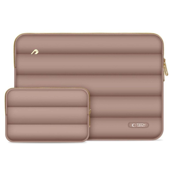 Tech-Protect Puffy Laptop Sleeve 15-16" with accessory pouch - Brown