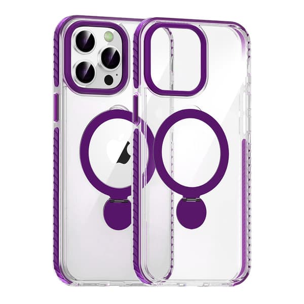 Magsafe Case for iPhone 15 Pro - Transparent purple with ring stand