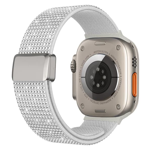 Apple Watch 42/41/40/38mm Nylon Watch Strap with Rhinestones - White