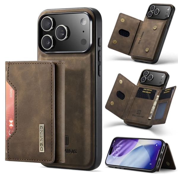 DG.MING iPhone 18 Pro/17 Pro Case with Detachable Wallet - Brown