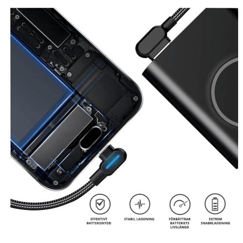 SiGN Vinklad USB-C kabel med LED-indikator 1m - Svart