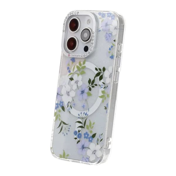 Blommigt Skal med Magsafe för iPhone 16 Pro Max - Blå