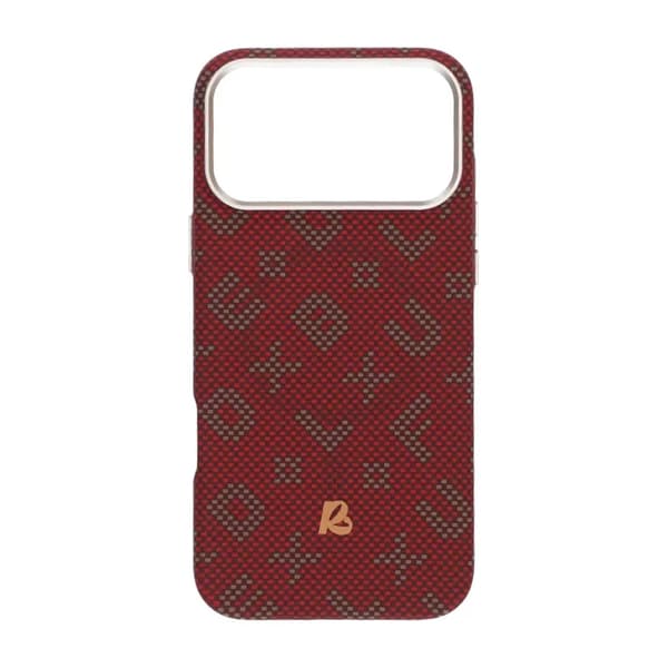 Aramid fiber mobile phone case for iPhone 17 Pro Max - Red with text