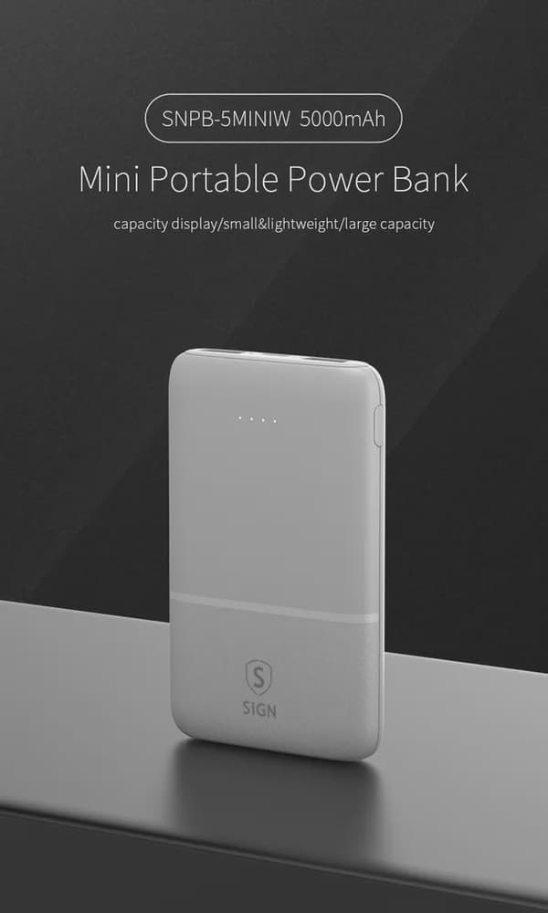 SiGN Ultratunn Powerbank 5000mAh - Vit