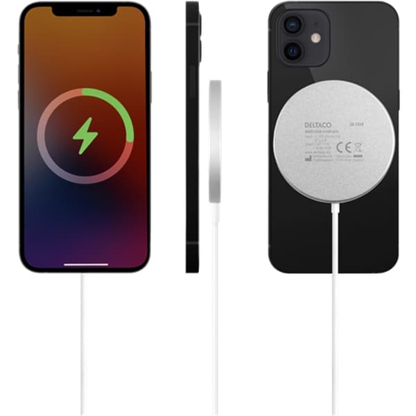 Deltaco Trådlös Laddare med MagSafe för iPhone, 15W - Vit Svart