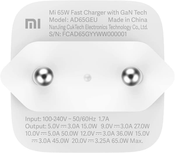 Xiaomi Mi 65W USB-C Snabbladdare med GaN Tech, EU - Original Svart