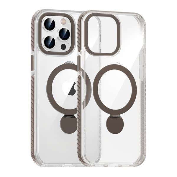 Case Magsafe for iPhone 15 Pro - Transparent gray with ring stand