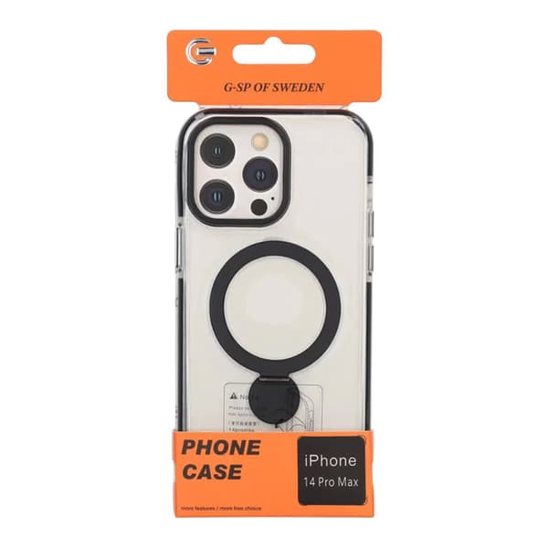 Case Magsafe for iPhone 14 Pro Max - Transparent black with ring stand