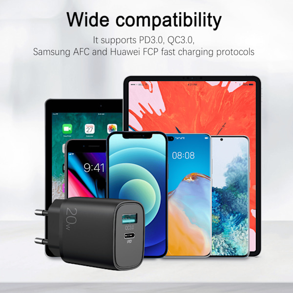 SiGN Snabbladdare USB & USB-C, PD & Q.C3.0, 3.5A, 20W - Svart