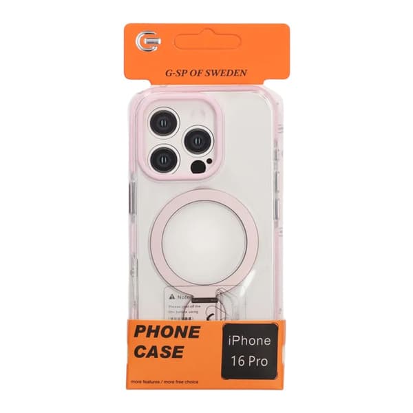 Skal Magsafe till iPhone 16 Pro - Transparent rosa med ringstativ