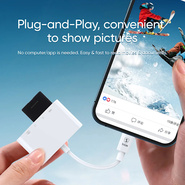 SiGN 4-i-1 Lightning till USB-A, SD/TF, Lightning - Vit