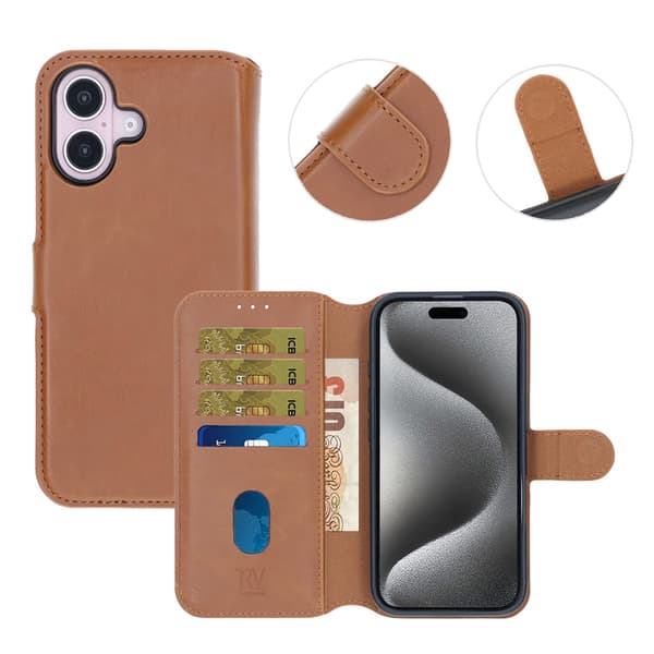 iPhone 16 Plus Plånboksfodral Magnet Rvelon - Brun