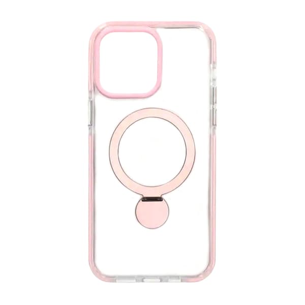 Skal Magsafe till iPhone 15 Pro - Transparent rosa med ringstativ