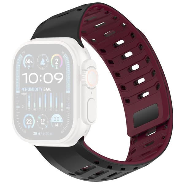 Apple Watch 49/46/44/42mm Silicone Watch Strap Magnetic Closure - Black/Red