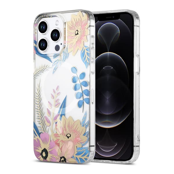 Mobile Case MagSafe for iPhone 12 Pro Max - Flowers Pink-blue