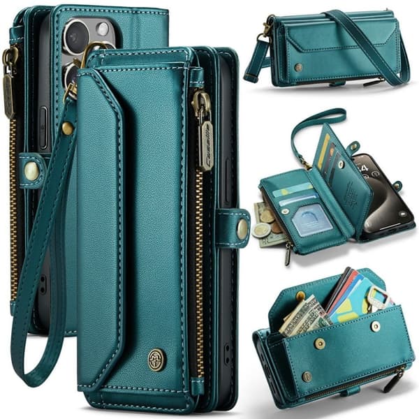 CASEME iPhone 15 Pro Wallet Cover RFID Blocking Card Holder Stand - Green