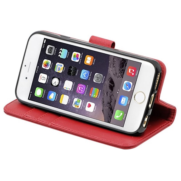 iPhone 6/6S Plånboksfodral Magnet Läder med Stativ - Röd