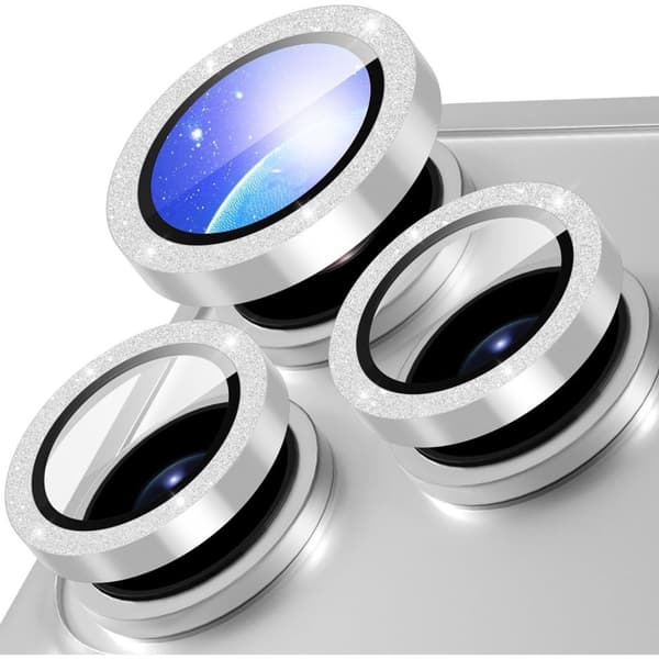 iPhone 18 Pro Max Glitter Lens Protector Metal/Tempered Glass - Silver