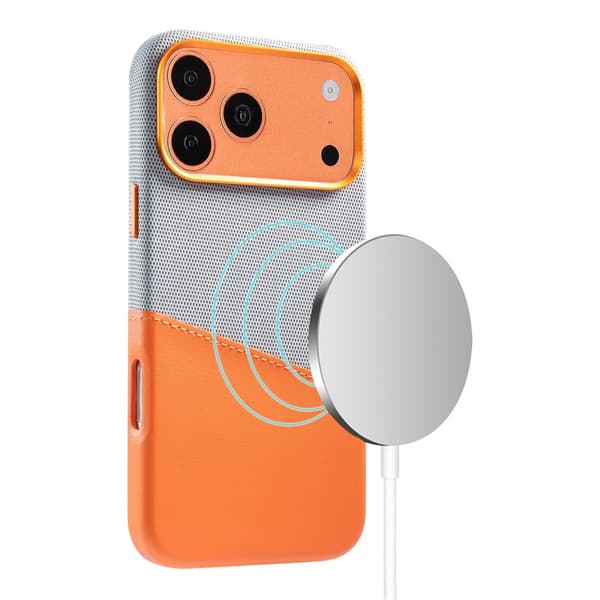 Magnetiskt Mobilskal med Läder Korthållare till iPhone 17 Pro och 18 Pro - Orange