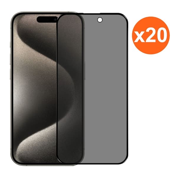 Screen Protector for iPhone 15 Pro-Privacy Full Cover Tempered Glass RV no frame 20 pcs bulk