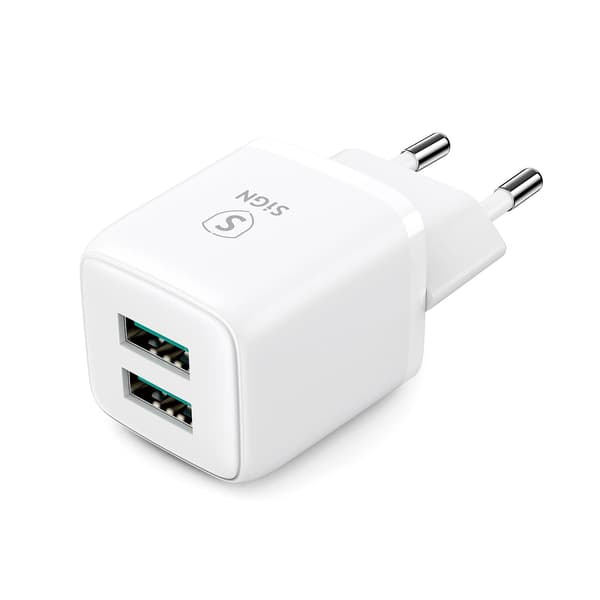 SiGN Mini Snabbladdare Dual USB, 2.4A - Vit Svart