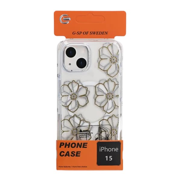 Mobile case Magsafe for iPhone 15 - Transparent with flowers