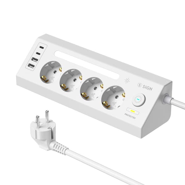 SiGN fast charging desktop power strip 4-way/2x USB-A/2x USB-C 1.8m – white