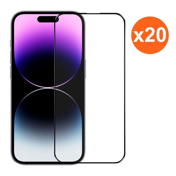 Screen Protector for iPhone 14 Pro/15/16-2.5D High Aluminum Tempered Glass RV no frame 20 pcs bulk